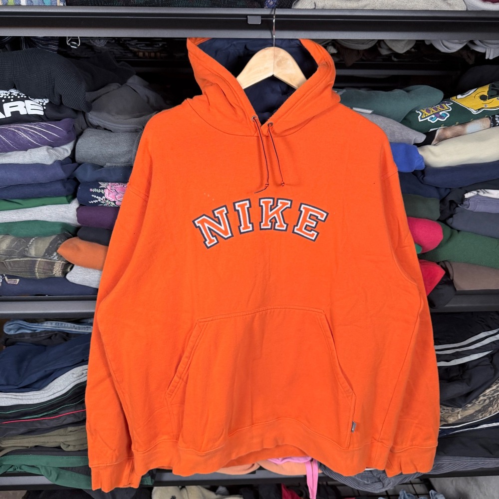 vintage y2k Nike spellout Orange Pullover Hoodie Arch Logo Men's‎ Size XXL